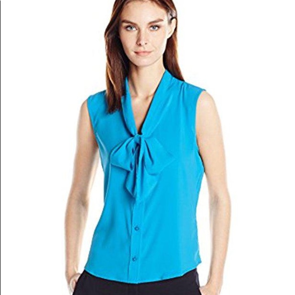 Calvin Klein Sleeveless Tie Neck Top (Plus Size)